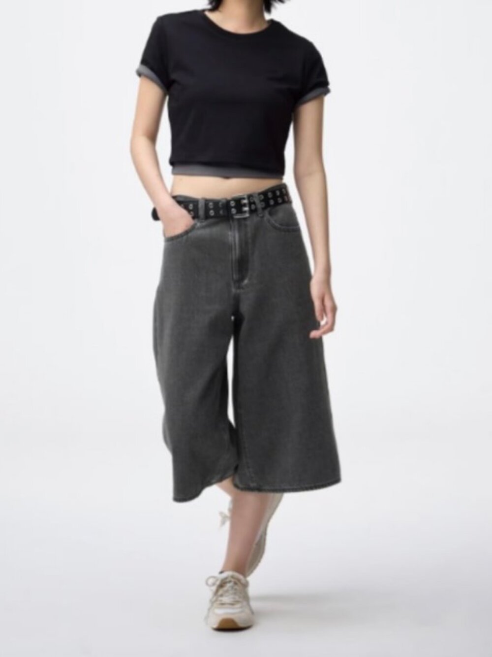 Madewell Black Wash Denim Culottes Wide-Leg Cropped Jeans W25